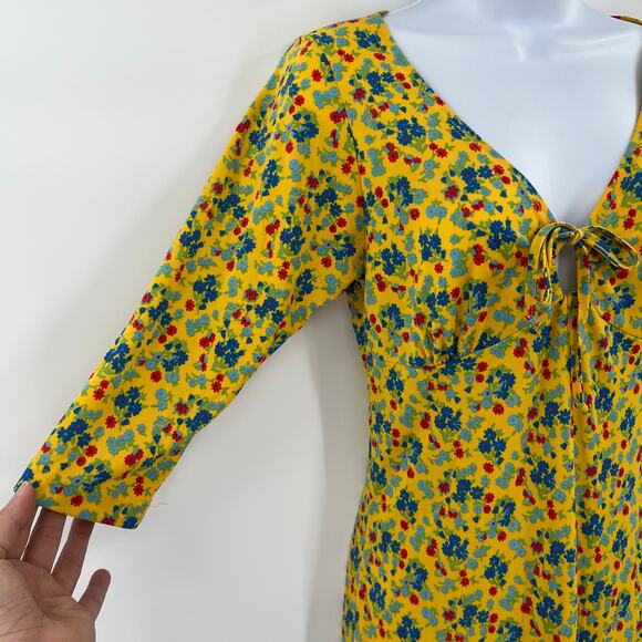 Mamy Blue Rio Y2K Babydoll Floral Dress Sz M Hippie Retro Boho Cottage Midi tie - Picture 11 of 13